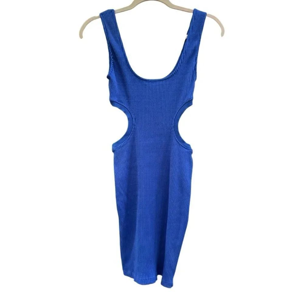 Zara Women's Cut Out Ribbed Scoop Neck Mini Dress in Cobalt Blue Size Medium - Picture 4 of 5